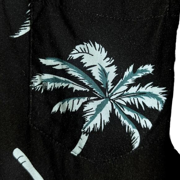 Men's Molokai Surf Co Black Green Palm Trees Button Up S/S Shirt - M - Picture 4 of 5